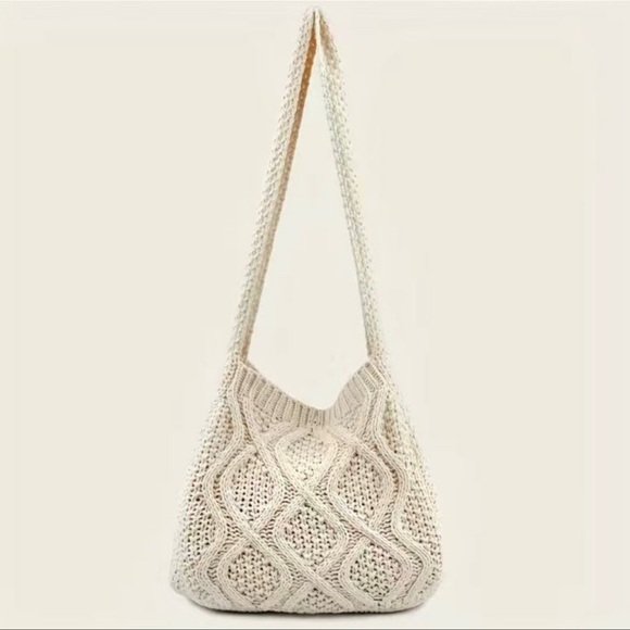 Theposhstyle Handbags - Off White Crochet Knit Handbag Shoulder Bag Crossbody Purse Nwt